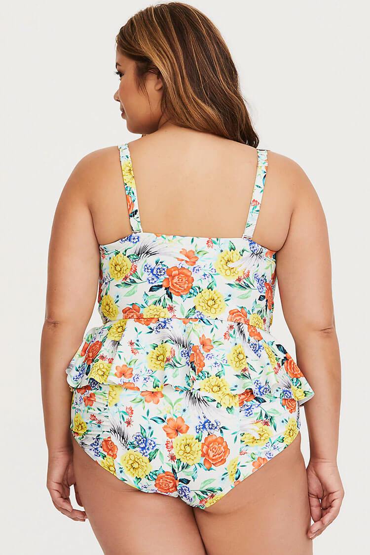 ¿Cuáles trajes de baño son los más favorecedores para las "plus size"? 7 plus size boho floral underwire peplum tankini swimsuit two piece set White 2 1