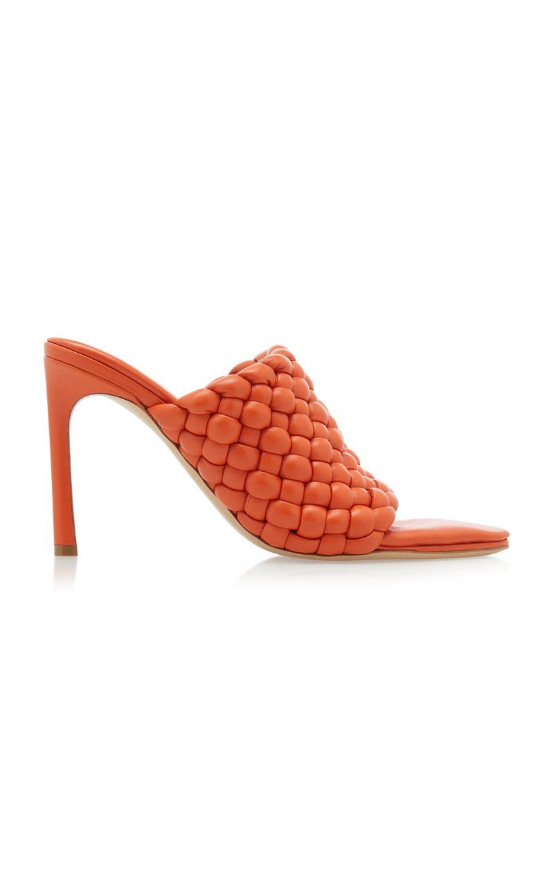large bottega veneta orange padded intrecciato leather sandals 3