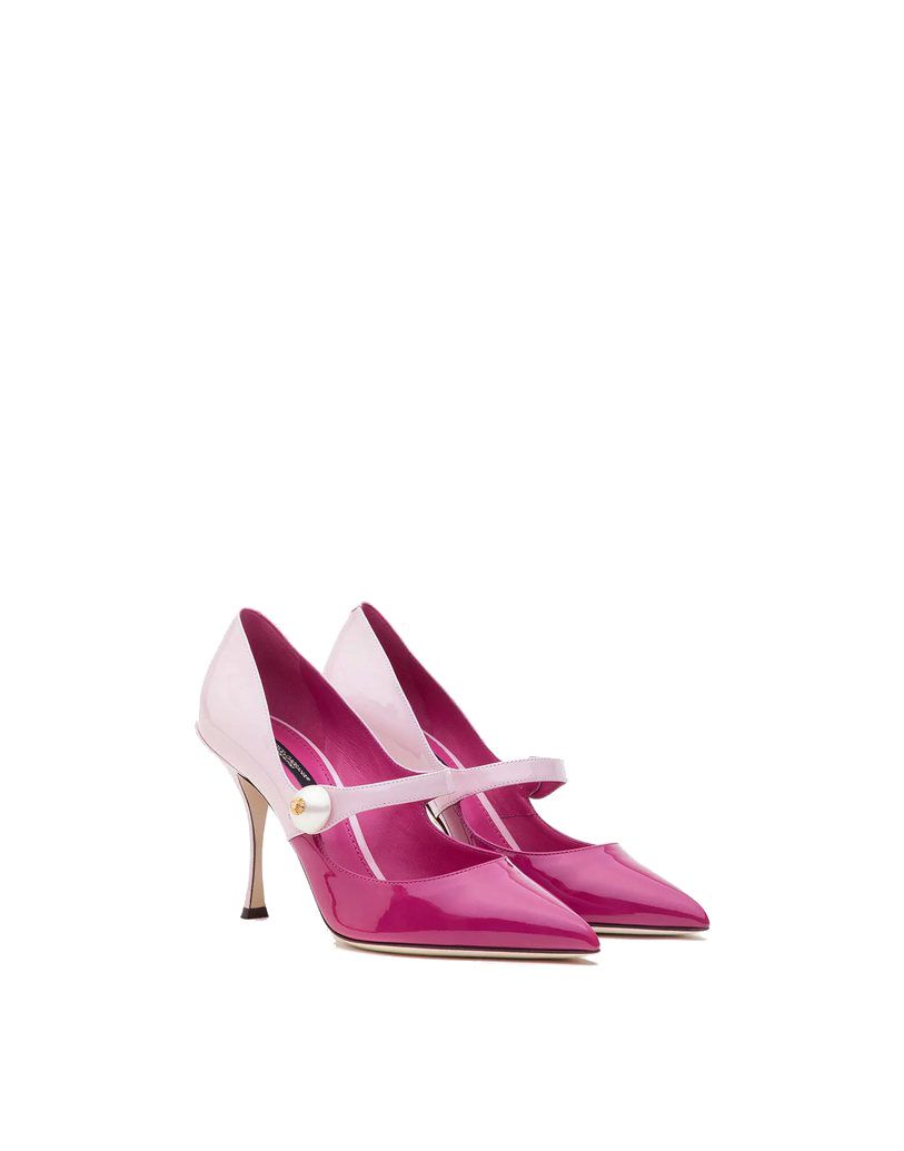 fuchsia pink dolce gabbana patent leather two tone pumps with pearl detail 2