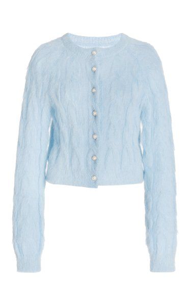 Celeste primavera 6 large paco rabanne blue mohair jewelery cardigan