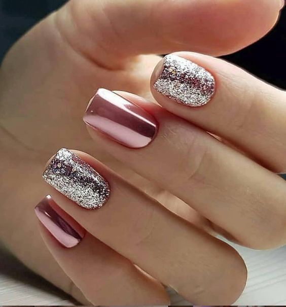 Inspírate con estos diseños para uñas cortas 13 Unas Gelish metalizadas