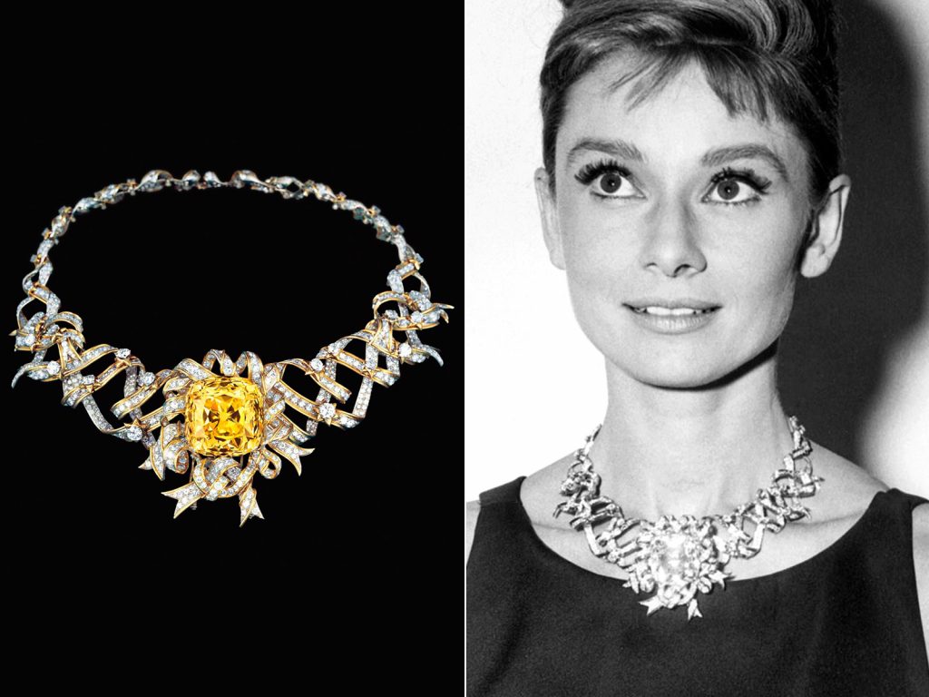La historia del impresionante collar de 100 quilates que lució Dua Lipa 3 audrey hepburn diamante 1024x768 1