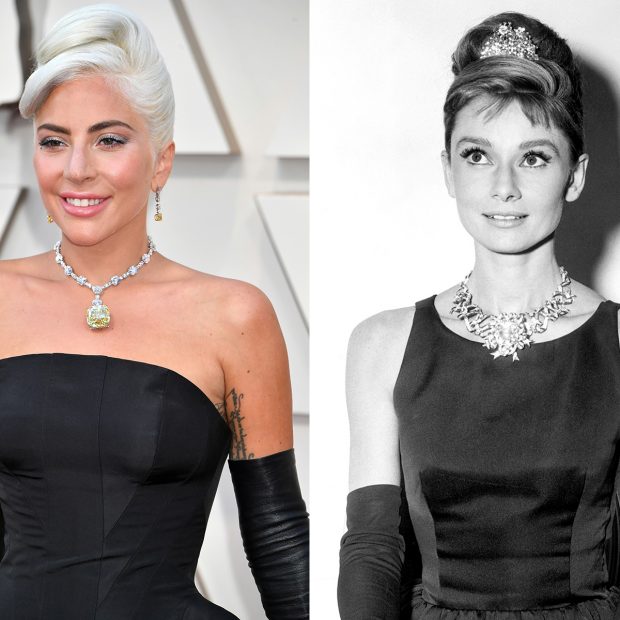 La historia del impresionante collar de 100 quilates que lució Dua Lipa 5 lady gaga audrey hepburn 01 620x620 1