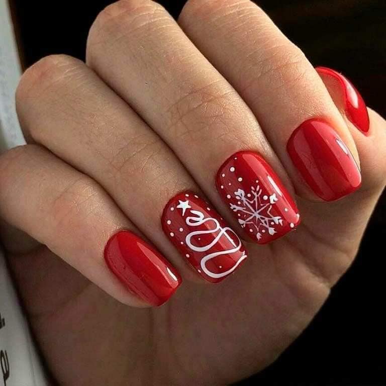 17 Unas Navidenas Rojo Intenso Brillante con Adornos Blancos Arbol de Navidad Copo de NIeve