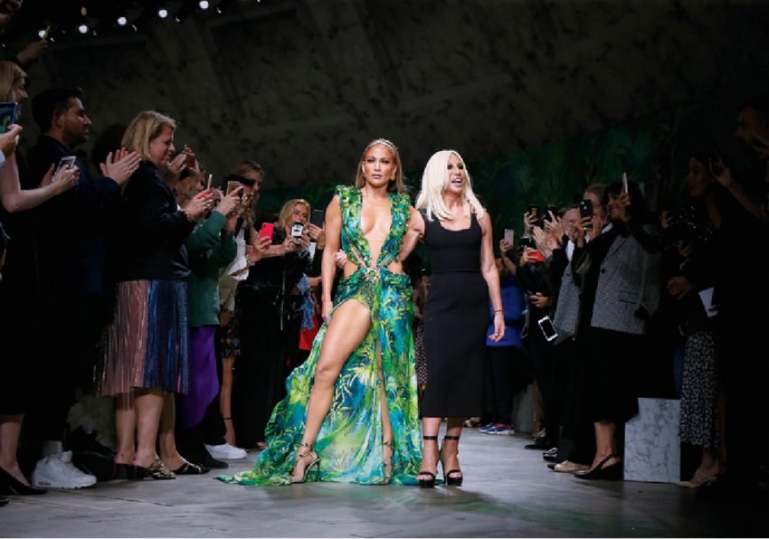Jennifer Lopez and Donatella Versace during the Milan Fashion Week spring summer 2020