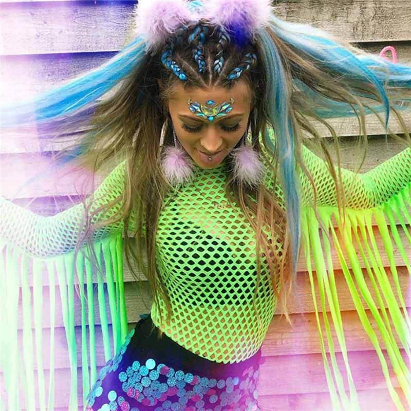Outfits para festivales de música electrónica y alternativa 19 neon green fishnet grid tassel bodysuits women long sleeve see through jumpsuit party clubwear rave festival clothing playsuit euphoria rave outfit rave clothing