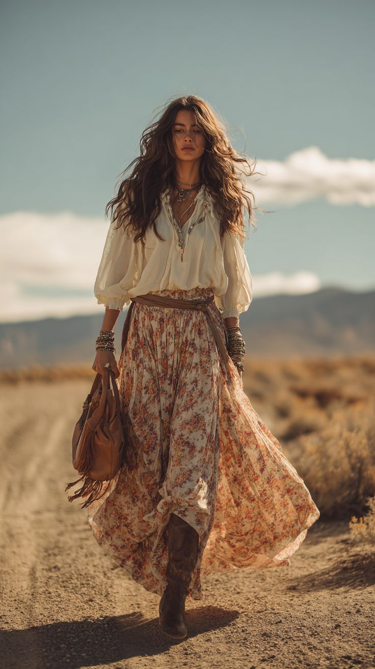 Faldas boho largas con botas: el regreso del espíritu libre que marcará el 2026 1 image 6